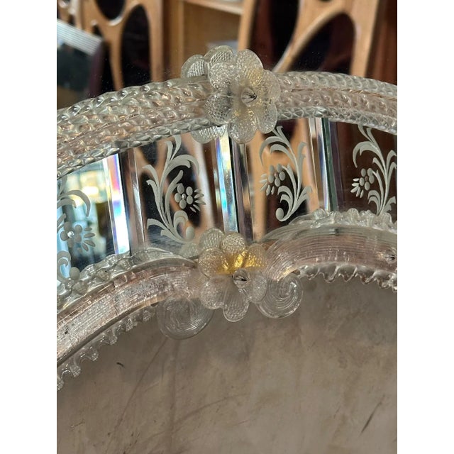 Glass Large Venetian Mirror attributed to Murano, 1950 For Sale - Image 7 of 13