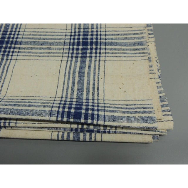 Vintage Off-white and Blue Asian Silk Plaid Fabric Size: 18.5”W x 270” Long About 7.75 yards