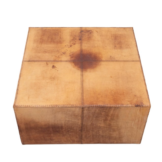 Large Stitch Cognac Leather Coffee Table, France, 1970s For Sale - Image 6 of 9