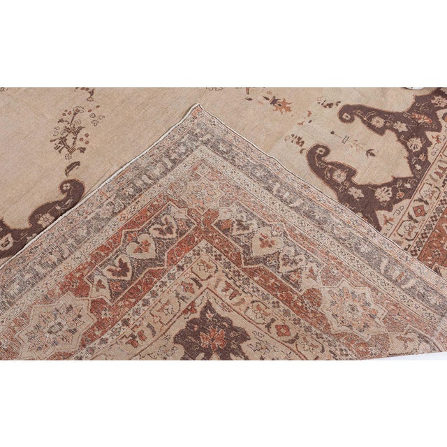 Antique Indian Amritsar Handwoven Wool Camel and Brown Rug For Sale - Image 4 of 8