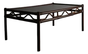 Dark Rattan and Glass Coffee Table, 1980s