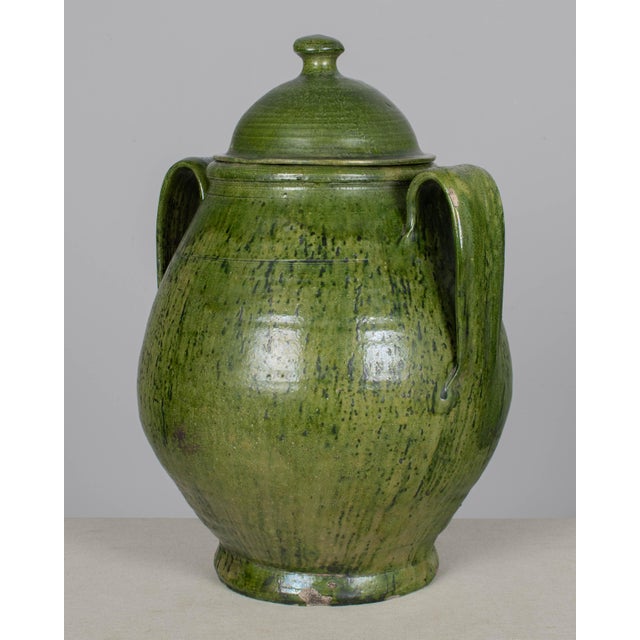 Ceramic Portuguese Green Glazed Earthenware Lidded Jar For Sale - Image 7 of 13