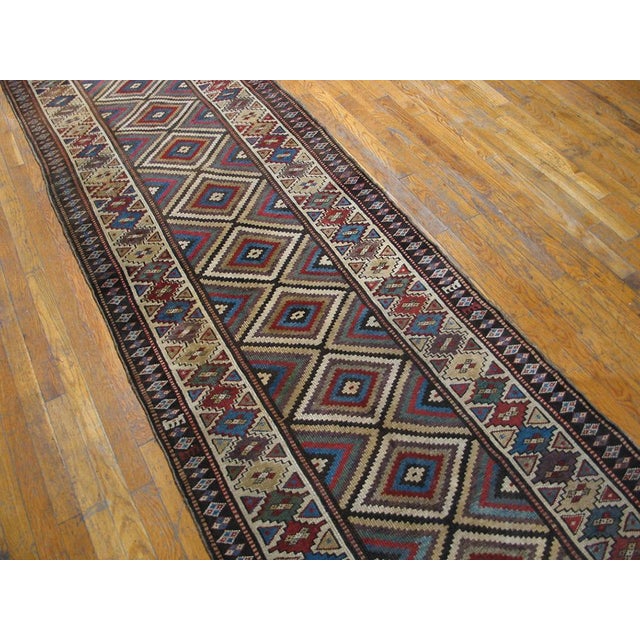 Persian 1900s Multicolor Diamond Antique North West Persian Rug 3'2" X 9'6" Handknotted Wool Carpet For Sale - Image 3 of 6