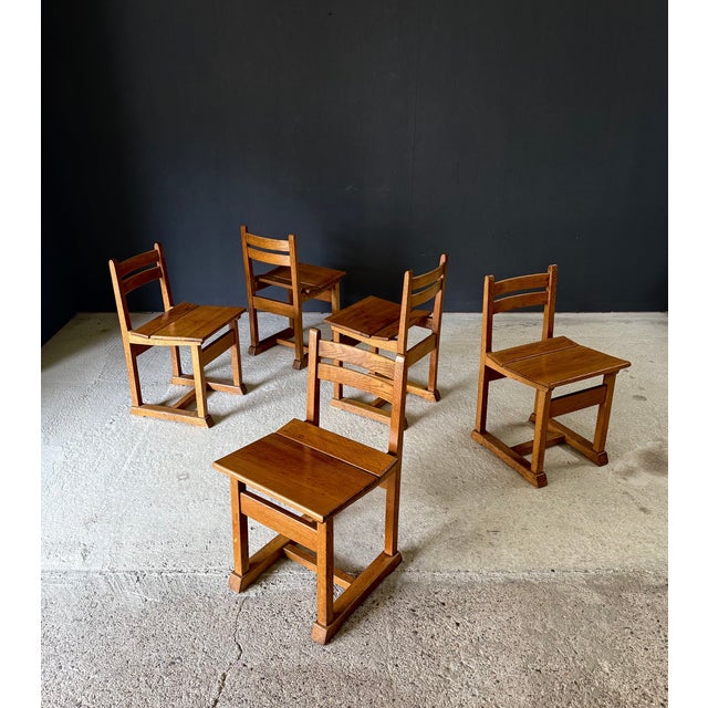 Mid-Century Handcrafted Oak Dining Chairs, Belgium, 1950s, Set of 5 For Sale - Image 6 of 18