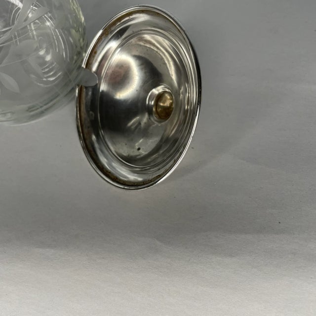 Metal Antique Webster Etched Glass and Sterling Silver Jam Jar For Sale - Image 7 of 9