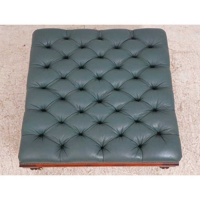 Henredon Henredon Mahogany Large Tufted Leather Ottoman For Sale - Image 4 of 14