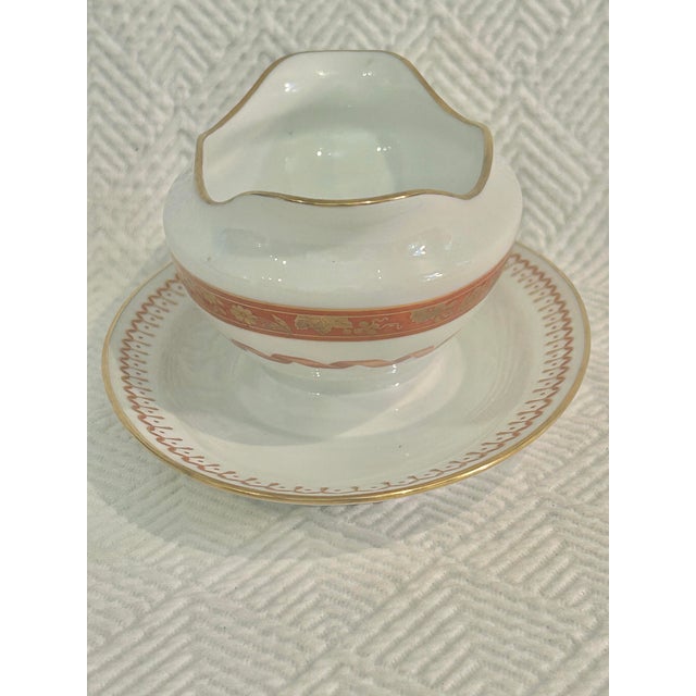 Richard Ginori Late 20th Century Richard Ginori Porcelain “Pincio Red” Gravy Boat With Attached Underplate For Sale - Image 4 of 9