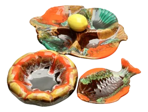Fish and Oyster Plates with Drip Glaze from Vallauris, Set of 3