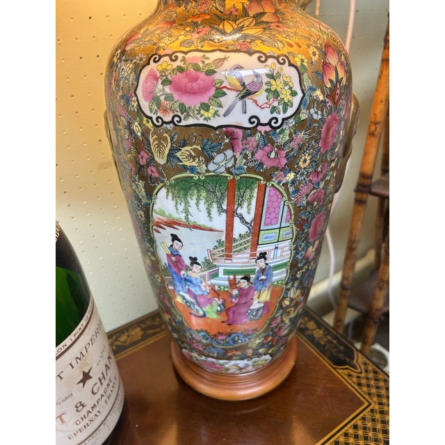 Chinese Antique 19th Century Chinese Rose Medallion Vase Lamp For Sale - Image 3 of 12