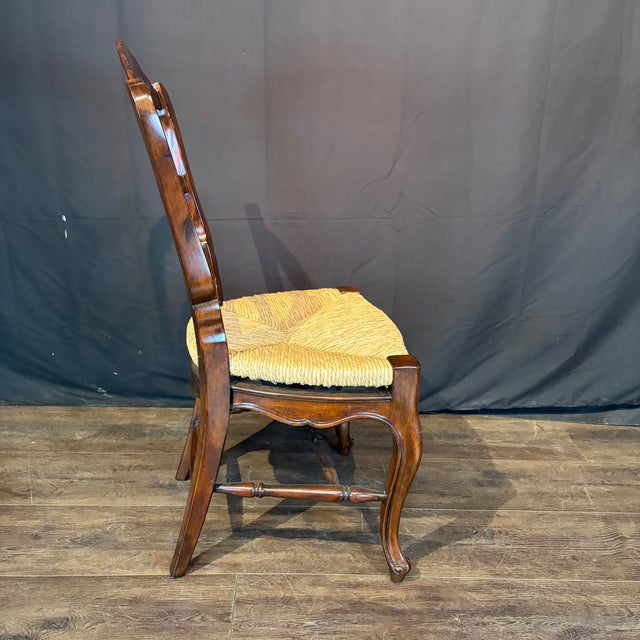French Louis XV Style Walnut Dining Chairs With Rush Seats -Set of 8 For Sale - Image 9 of 12