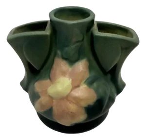 Vintage Roseville Pottery Clematis Flower Frog (Shape 50) Green Glaze 1944 E-4.