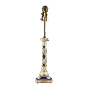 Mid 20th Century Vintage Dresden Classical Greek Column Painted Floral Gilded Claw Feet Lamp