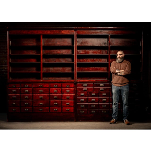 c. 1900s/1910s; W. B. McLean Manufacturing Co. - Pittsburgh, PA Monumental double-apothecary cabinet built in hardwood...