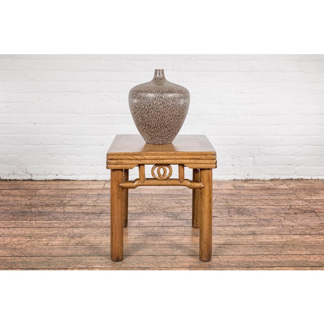 Black Artisan Handmade Brown Glazed Ceramic Vase with Textured Cream Stokes For Sale - Image 8 of 12
