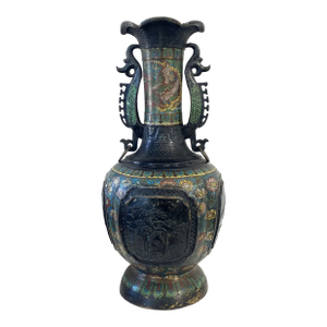 19th C Asian Enamel Bronze Vase W/Four Seasons 24" H