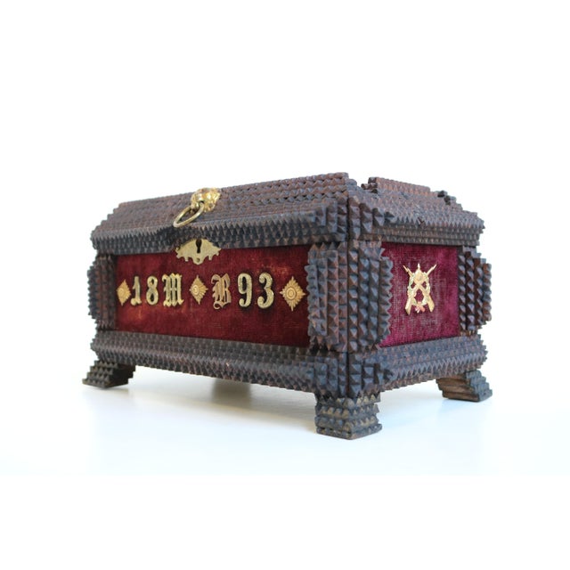 Antique Tramp Jewelry Box in Carved Brass, 1893 For Sale - Image 3 of 12