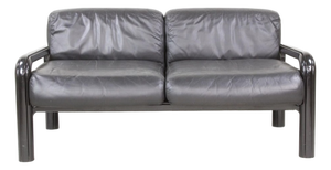 Two-Seater Sofa in Lacquered Metal and Black Leather by Gae Aulenti for Knoll, 1970s