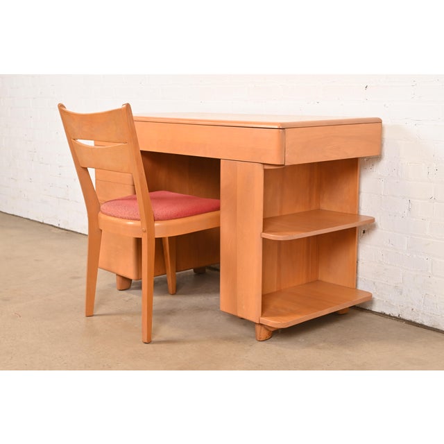 Heywood Wakefield Mid-Century Modern Solid Maple Desk With Built-in Bookcase, 1950s For Sale - Image 14 of 15