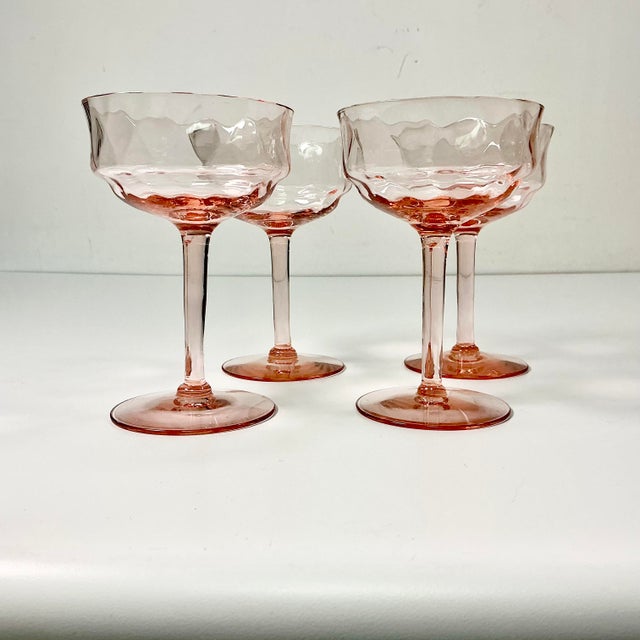 Mid 20th Century Art Deco Hollywood Regency Boho Chic Pink Crystal Champagne Coupes - Set of 4 For Sale - Image 4 of 9