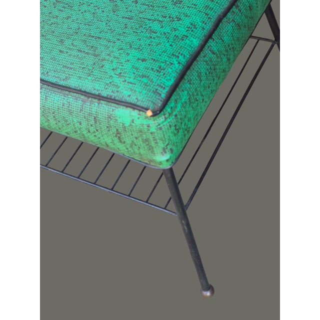 1950s Retro 1950s Mid-Century Footstool W/Magazine Rack Green Vinyl Top Metal Base For Sale - Image 5 of 7