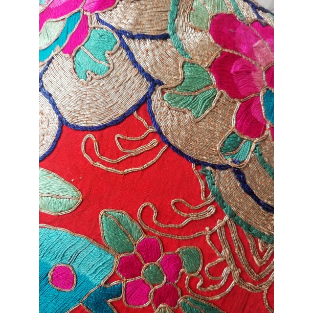 Anglo-Indian Silk Embroidered Tapestry Cushions With Ikat Backs For Sale - Image 10 of 13