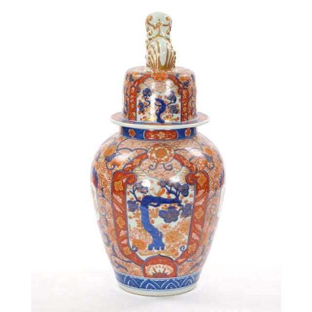 Large Antique Meiji Period Porcelain Imari Lidded Jars Urns For Sale - Image 9 of 12