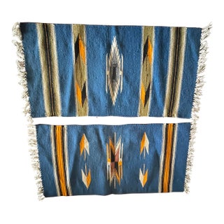 Spectacular New Mexico Deep Blue 1930's Chimayo Weavings - Rare Pair For Sale