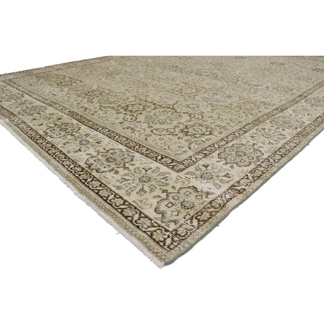 Distressed Antique Persian Mahal Rug 09'03 x 12'00. Cleverly composed and poised to impress with its rustic sensibility,...