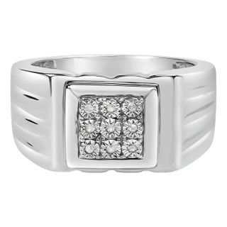 .925 Sterling Silver Diamond Accent Miracle-Set 9 Stone Ridged Band Gentlemen's Fashion Ring (I-J Color, I3 Clarity) - Size 11 For Sale