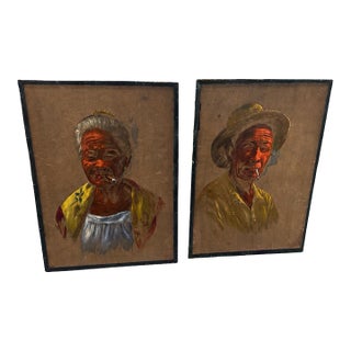 1961 Mid-Century Companion Portraits, Signed and Framed — Pair For Sale