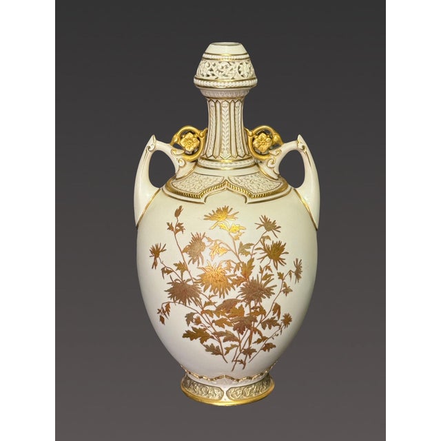 The pinacle of elegance - a large reticulated Aesthetic Movement antique Royal Worcester ivory porcelain vase with...