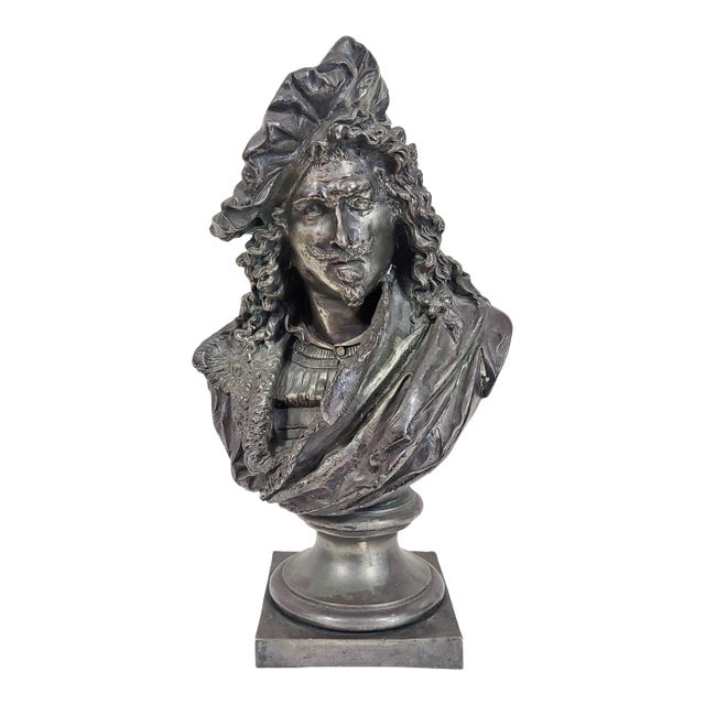 French 19th C Silver Plated Bronze Bust of Rembrandt by Carrier-Belleuse For Sale