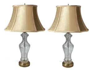 A Pair of Water Clear Crystal Table Lamps Hollywood Regency