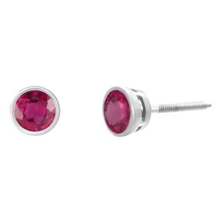 14 Karat White Gold Round Ruby Stud Earrings Weighing 0.80 Carat Screw Back Post - 2 Pieces For Sale