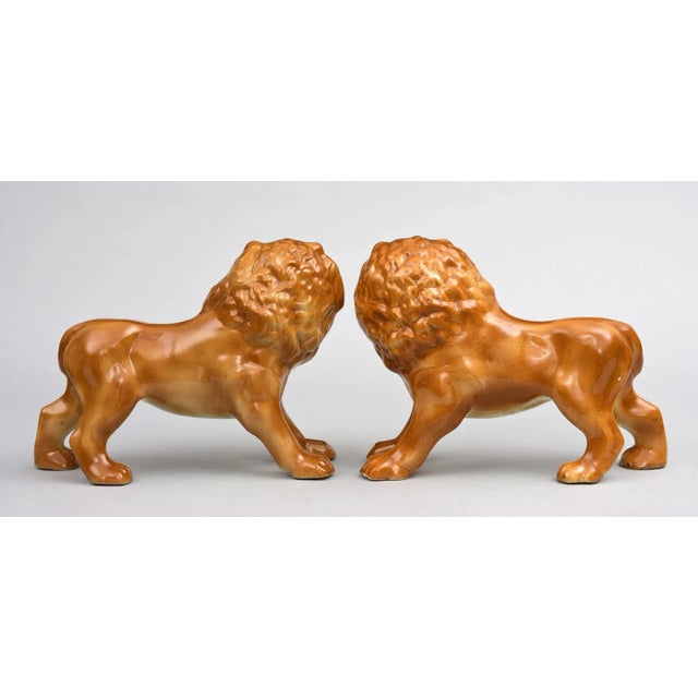 English Staffordshire Style Standing Lions, Pair, Circa 1880 For Sale - Image 3 of 6
