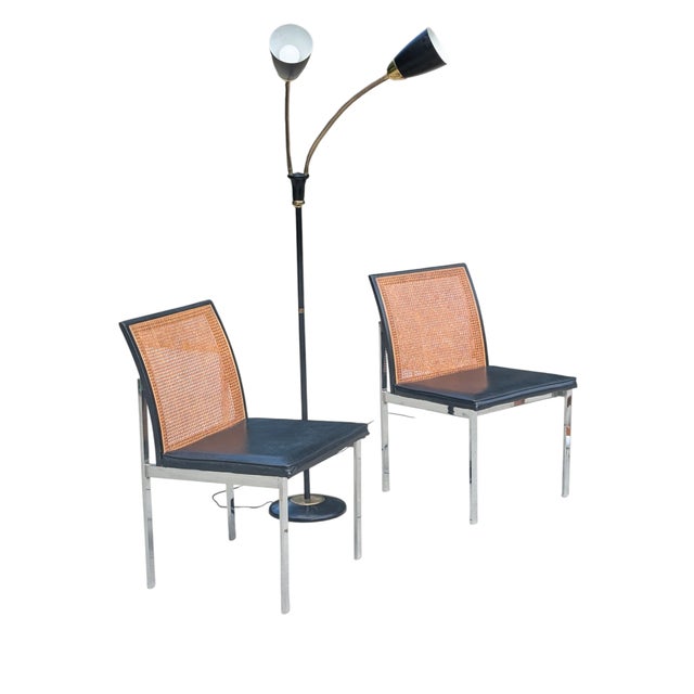 Vintage Paul McCobb Planner for Lane Furniture Wicker Caned Chrome Chairs- A Pair For Sale - Image 12 of 18