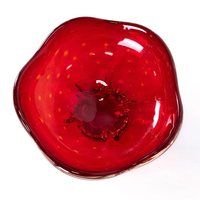 Italian Murano Style Art Glass Ruby Red Bullicante Bowl For Sale In Boston - Image 6 of 10