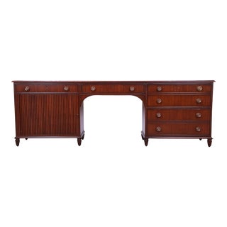 Kittinger Georgian Mahogany Executive Credenza Desk With Tambour Door, Newly Refinished For Sale