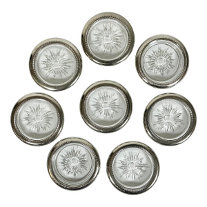 1950s Vintage Italian Glass & Silver Plate Leonard Blackinton Coasters - Set of 8