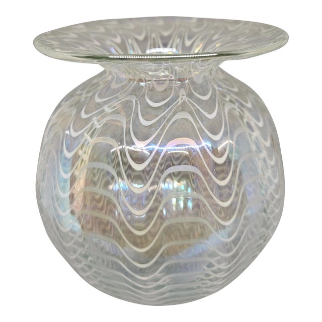 Signed Nws Iridescent Art Studio Hand Blown Feather Vase For Sale