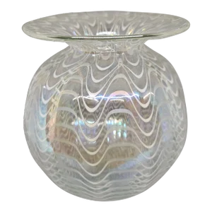 Signed Nws Iridescent Art Studio Hand Blown Feather Vase