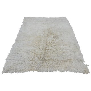 Midcentury Turkish Flokati Natural Undyed Wool Rug For Sale
