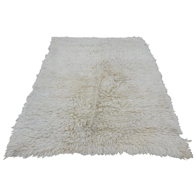 Midcentury Turkish Flokati Natural Undyed Wool Rug For Sale