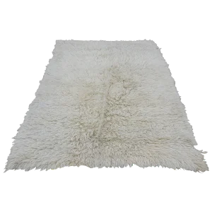 Midcentury Turkish Flokati Natural Undyed Wool Rug