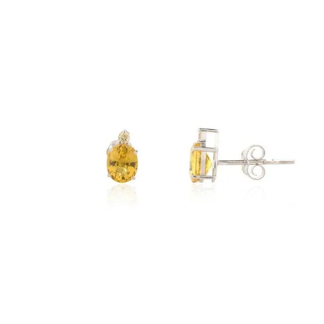 Metal 18k Gold Yellow Sapphire and Diamond Pendant, Ring Size 7, Stud Earrings - 4 Pieces For Sale - Image 7 of 11