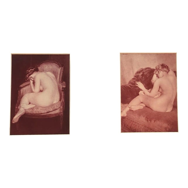 1920s Set of 2 French Photographs Back-View Nudes, Matted For Sale