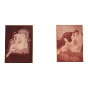 1920s Set of 2 French Photographs Back-View Nudes, Matted