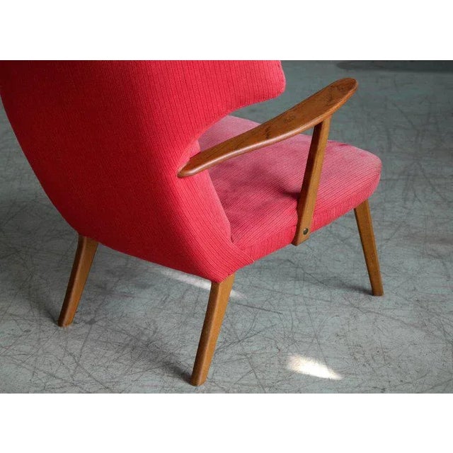 Red Danish 1950's Madsen and Schubell High Back Lounge Chair in Teak and Oak For Sale - Image 8 of 11