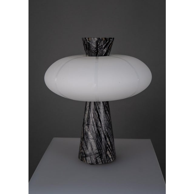 Grenadilla Black Striated Marble and Hand-Blown Opal Glass Table Lamp from ZAVADSKI For Sale - Image 4 of 4