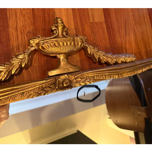 French Early 20th Century Louis XVI Style Giltwood Mirror With Urn Crest For Sale - Image 3 of 10